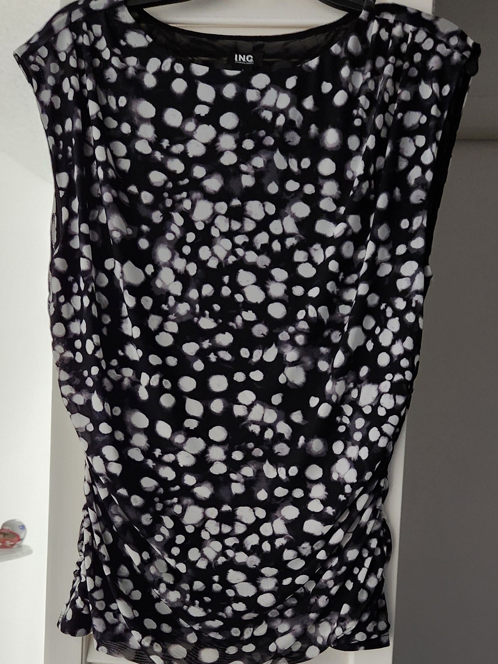 INC 2 Pc. Black & White Dot Print Sleeveless Top & Shirred Skirt